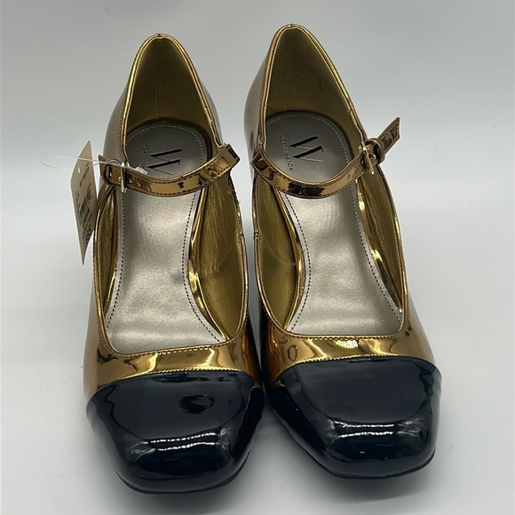 2526- Worthington Larcie Gold & Black Mary Jane Block Heels Size 7M NWT - Picture 4 of 11